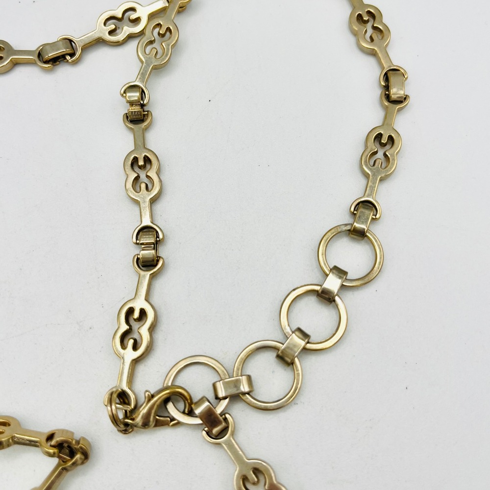 Vintage Gold Chain Belt Adjustable Open Link Logo Drop Charm 43 inch Necklace - Picture 4 of 7